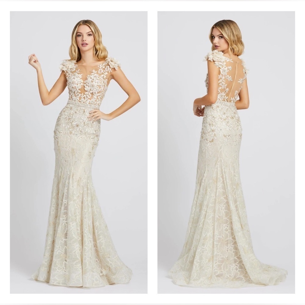 Mac Duggal 79268 NWT High Neck Shoulder Flower Detail Mermaid Gown